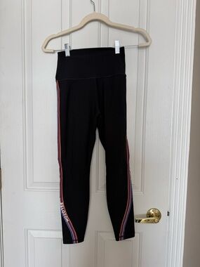 Peloton Black High-Waist Active Leggings with Pink & Orange Side Stripes